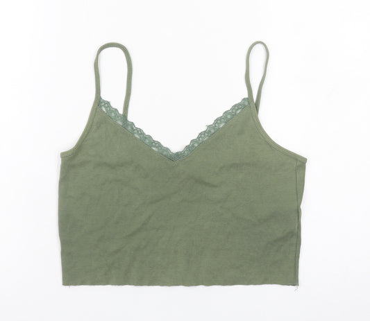 Topshop Women’s Green Lace Trim Spaghetti Strap Camisole Top Size 12