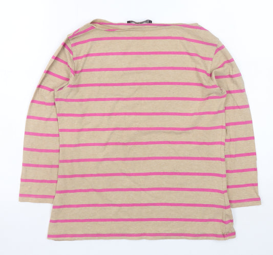 Marks and Spencer Women’s Beige Pink Striped 3/4 Sleeve Jersey T-Shirt Size 12