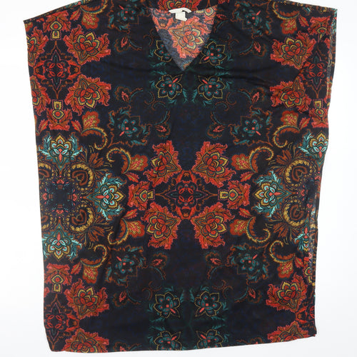 H&M Womens Multicoloured Floral Tunic Blouse Size S V-Neck Sleeveless