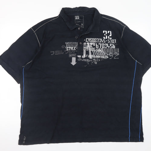 F&F Men's Black 2XL Graphic Print Cotton Polo Shirt