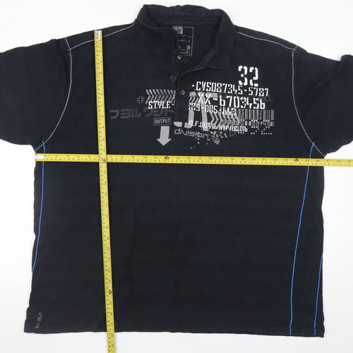 F&F Men's Black 2XL Graphic Print Cotton Polo Shirt
