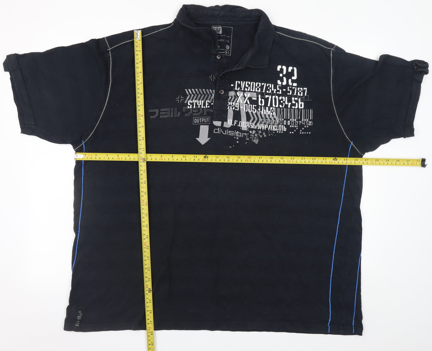 F&F Men's Black 2XL Graphic Print Cotton Polo Shirt