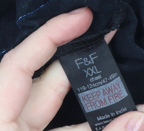 F&F Men's Black 2XL Graphic Print Cotton Polo Shirt