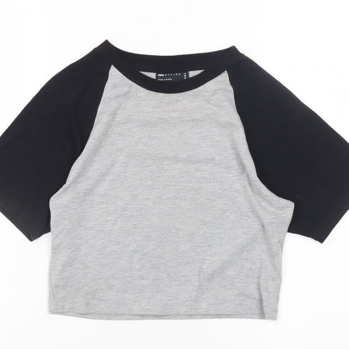 ASOS DESIGN Women’s Grey Black Cropped Raglan T-Shirt UK 10