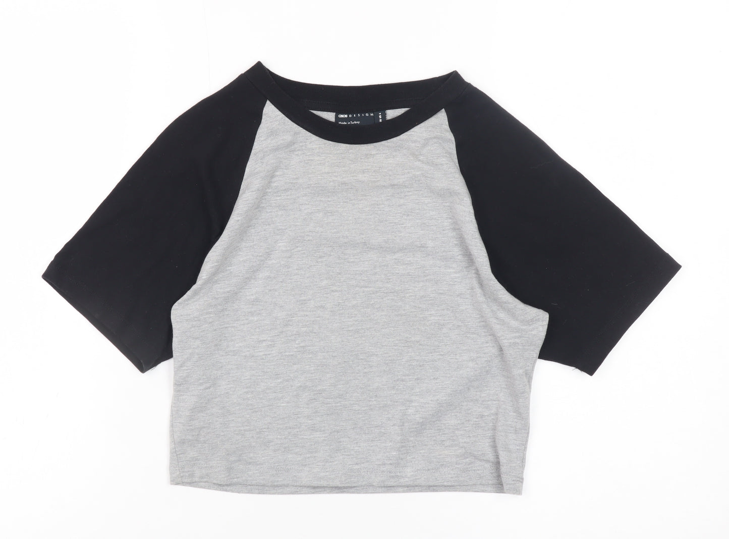 ASOS DESIGN Women’s Grey Black Cropped Raglan T-Shirt UK 10