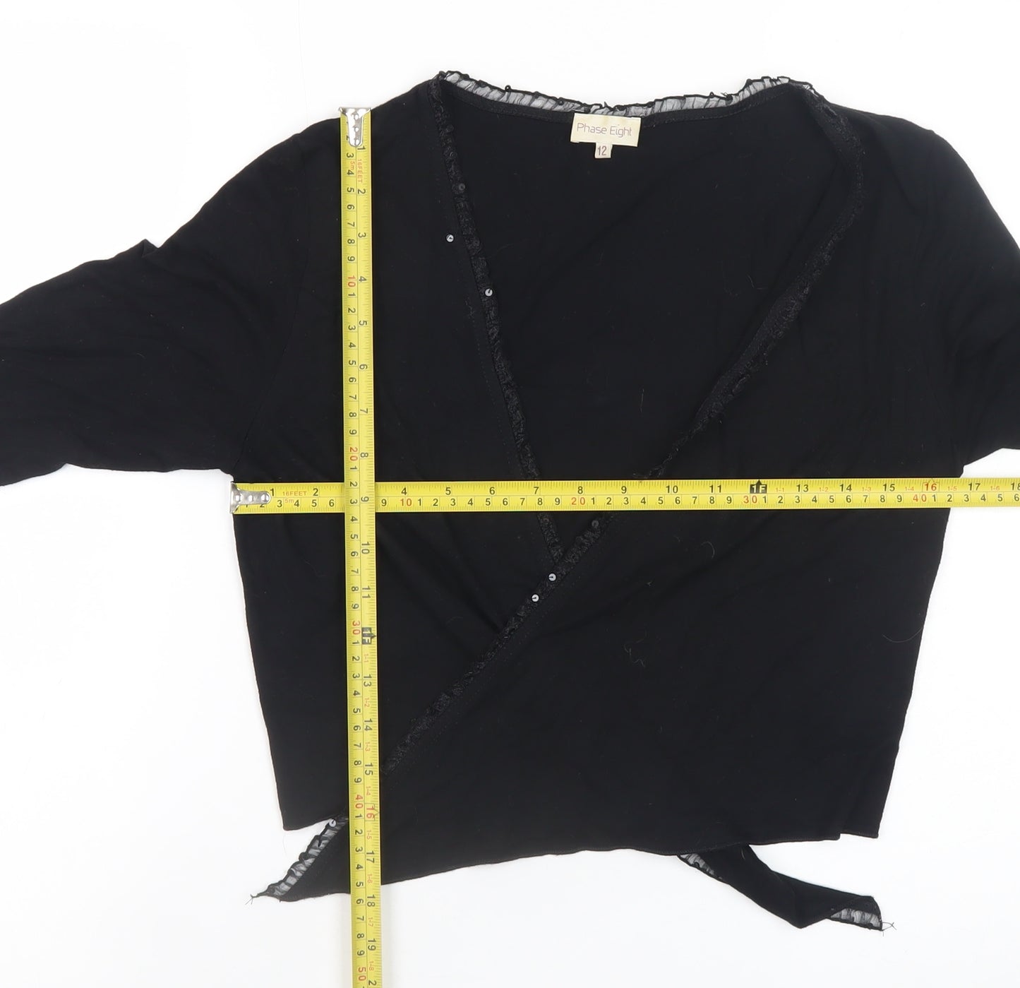 Phase Eight Women’s Black Wrap Blouse Size 12 Long Sleeve V-Neck