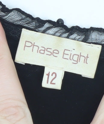Phase Eight Women’s Black Wrap Blouse Size 12 Long Sleeve V-Neck