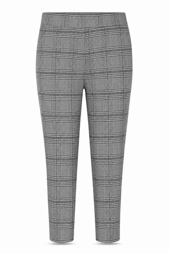 Front view of Studio Women’s Grey Plaid Tapered Stretch Trousers, size UK 14