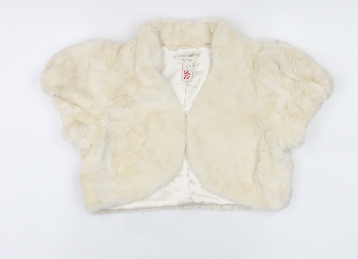 Monsoon Girls Ivory Faux Fur Cropped Bolero Jacket 10-12 Years Partywear