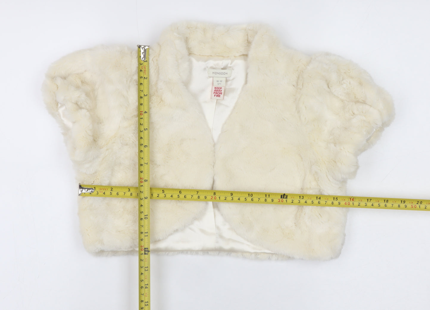 Monsoon Girls Ivory Faux Fur Cropped Bolero Jacket 10-12 Years Partywear