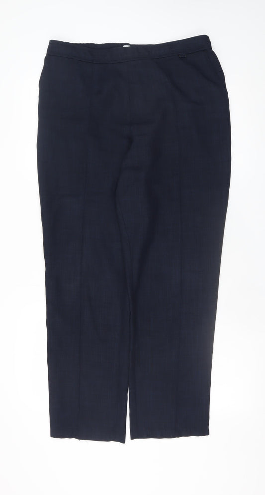 Marks and Spencer Womens Navy Linen Blend Straight Leg Trousers Size 14