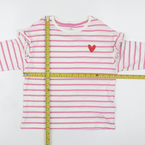 Marks and Spencer Girls Pink Stripe Long Sleeve Ruffle T-Shirt 6-7 Years