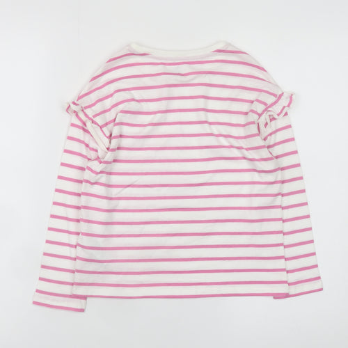 Marks and Spencer Girls Pink Stripe Long Sleeve Ruffle T-Shirt 6-7 Years