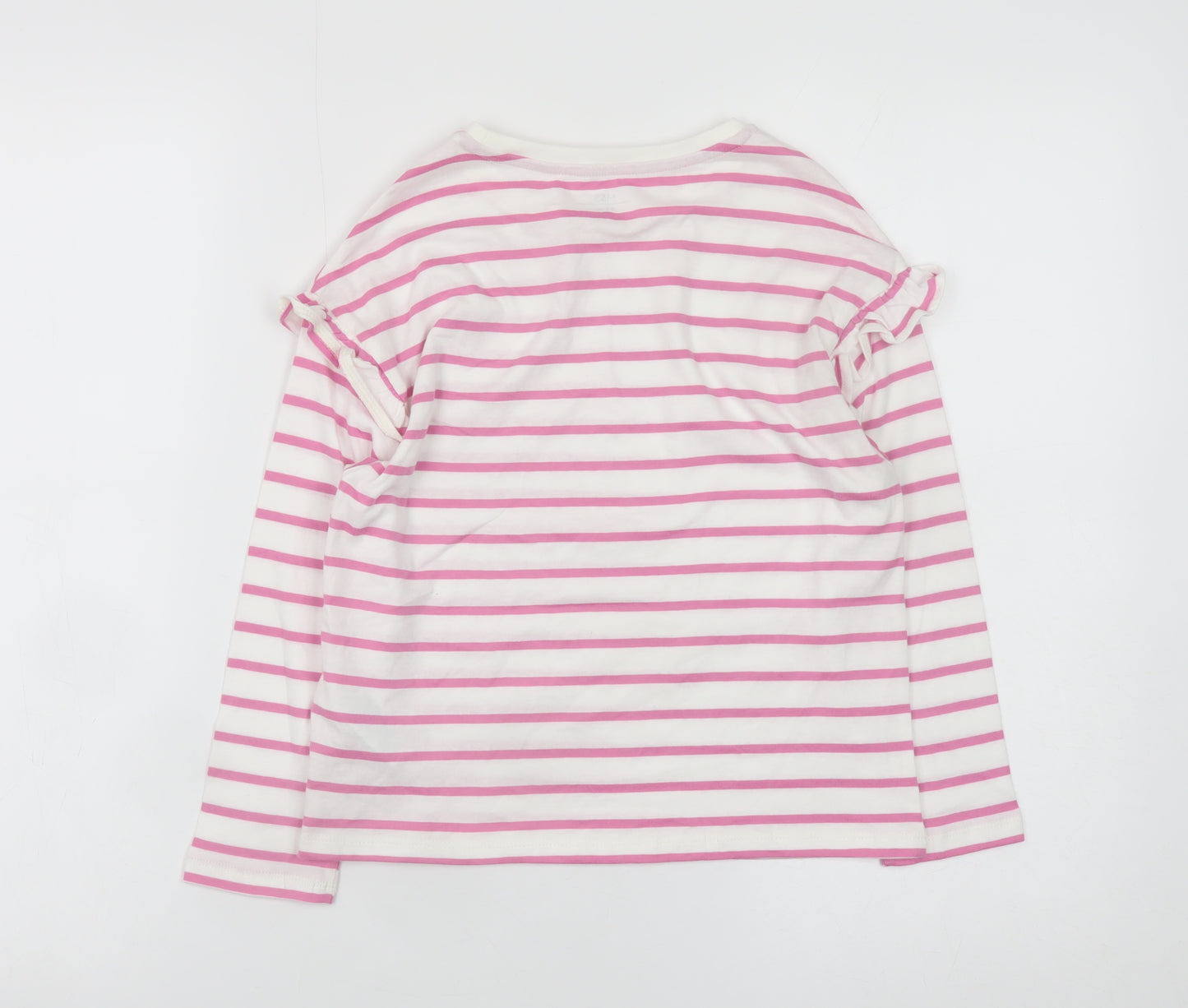 Marks and Spencer Girls Pink Stripe Long Sleeve Ruffle T-Shirt 6-7 Years