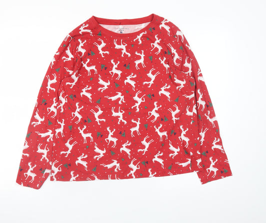 Primark Women Red Christmas Reindeer Long Sleeve Pyjama Top Size 12-14