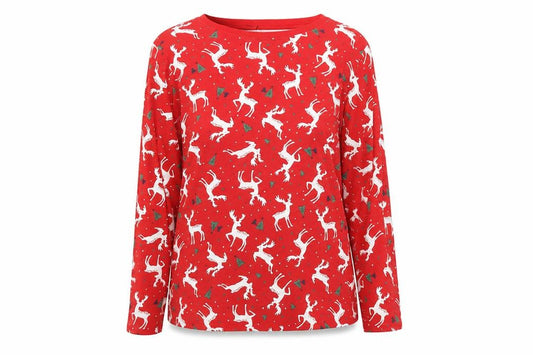 Primark Women Red Christmas Reindeer Long Sleeve Pyjama Top Size 12-14