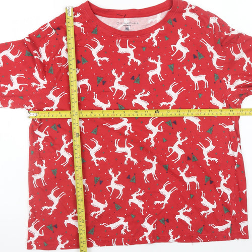 Primark Women Red Christmas Reindeer Long Sleeve Pyjama Top Size 12-14