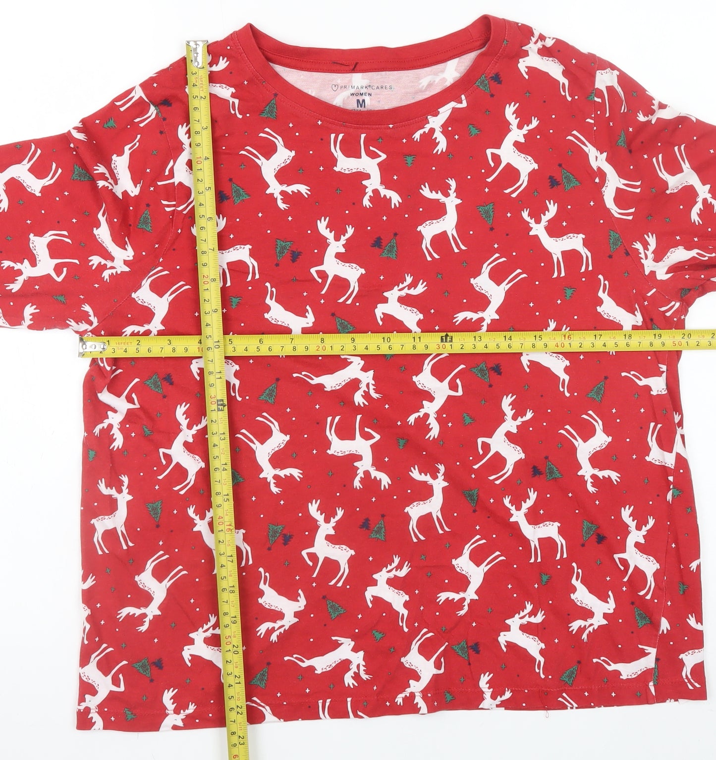 Primark Women Red Christmas Reindeer Long Sleeve Pyjama Top Size 12-14