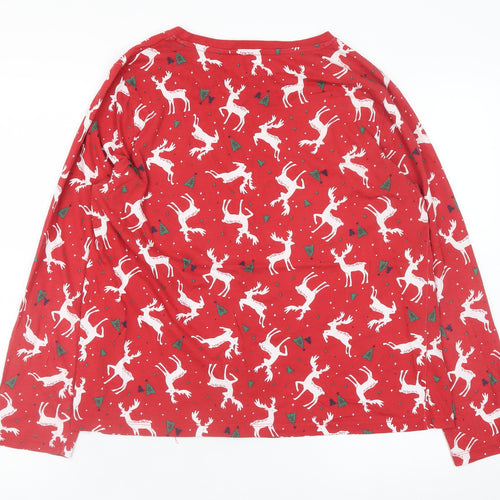 Primark Women Red Christmas Reindeer Long Sleeve Pyjama Top Size 12-14