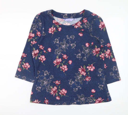 Honor Millburn Women's Blue Floral 3/4 Sleeve Jersey T-Shirt Size 12