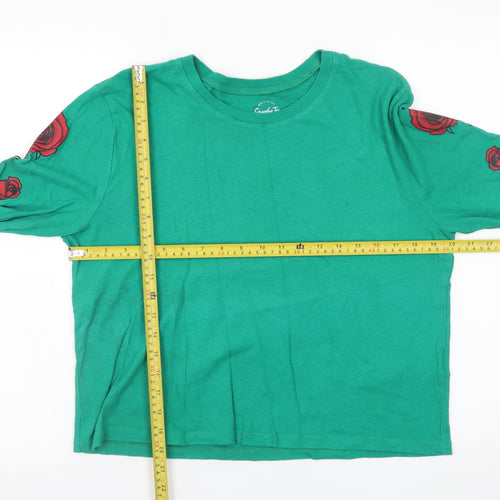 Hollister Women's Green Graphic Long Sleeve Cropped T-Shirt S