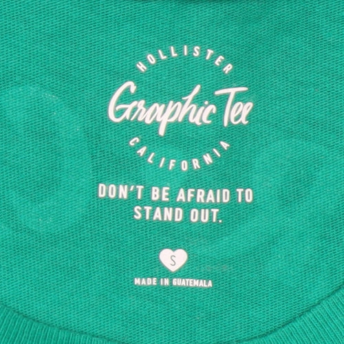 Hollister Women's Green Graphic Long Sleeve Cropped T-Shirt S