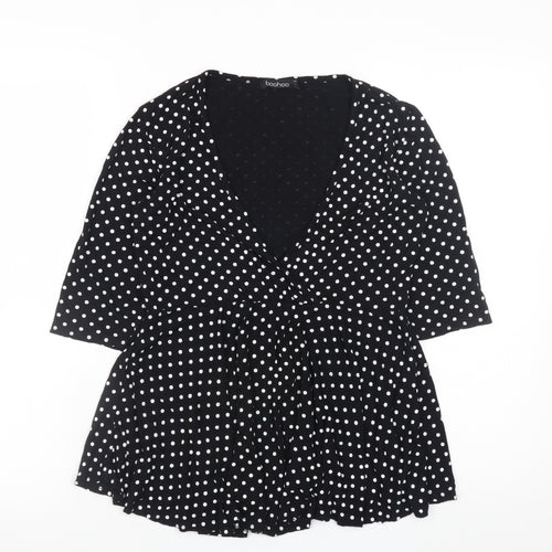 Boohoo Women’s Black Polka Dot Wrap Blouse Size 12 3/4 Sleeve
