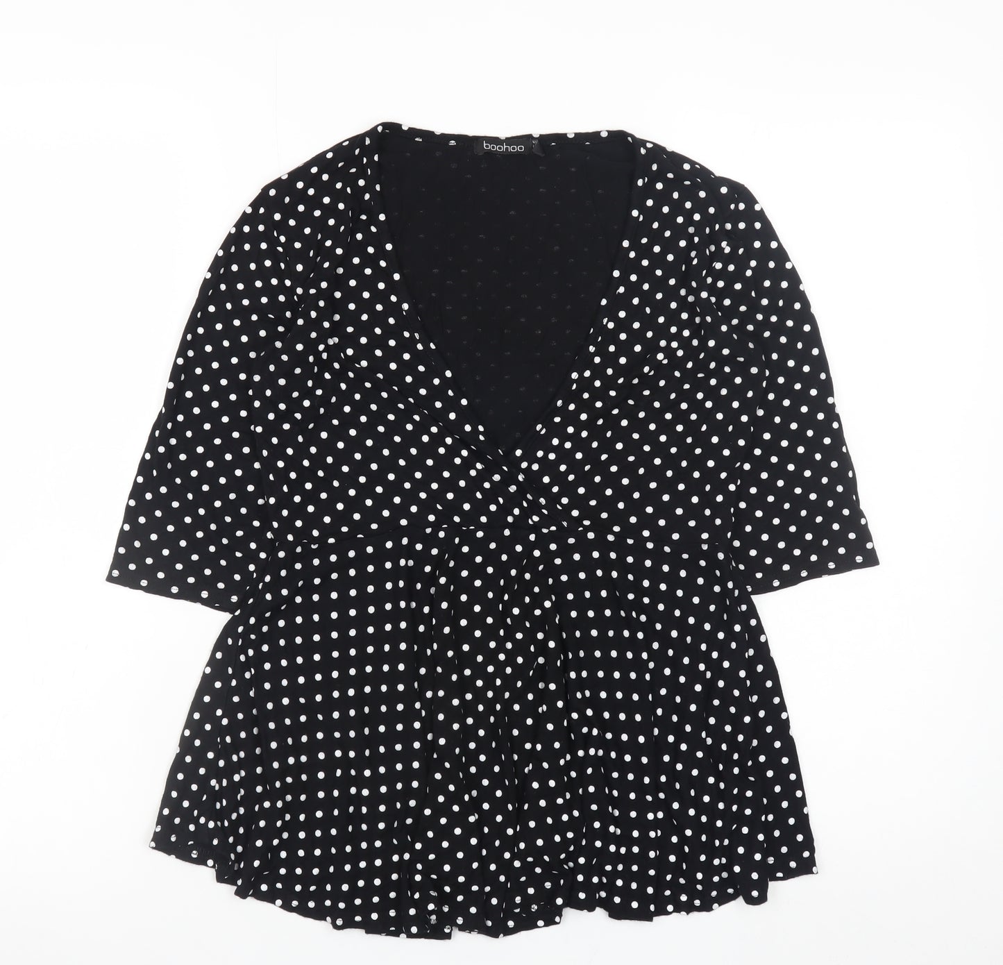 Boohoo Women’s Black Polka Dot Wrap Blouse Size 12 3/4 Sleeve