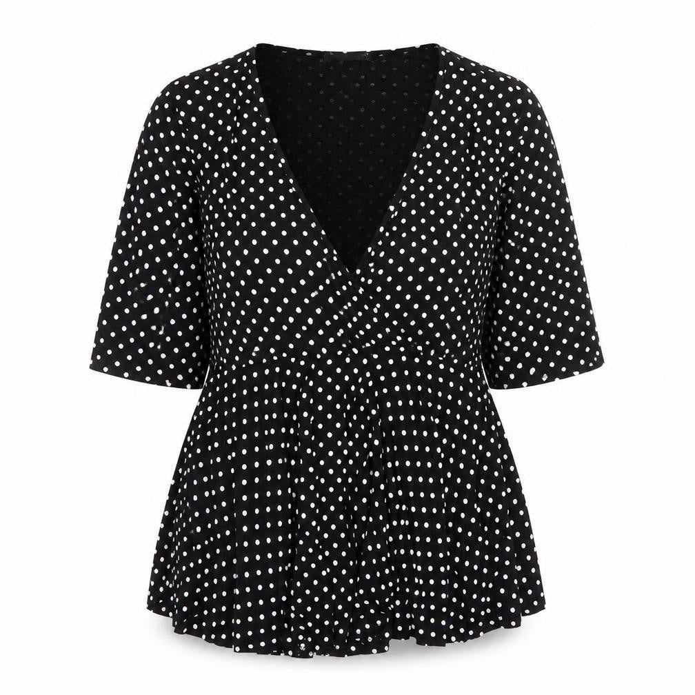 Boohoo Women’s Black Polka Dot Wrap Blouse Size 12 3/4 Sleeve