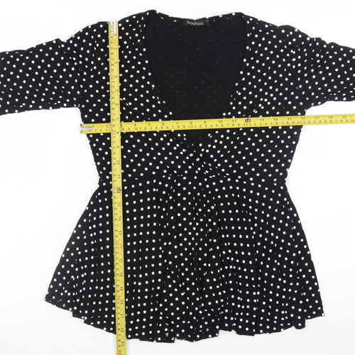 Boohoo Women’s Black Polka Dot Wrap Blouse Size 12 3/4 Sleeve
