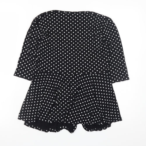 Boohoo Women’s Black Polka Dot Wrap Blouse Size 12 3/4 Sleeve