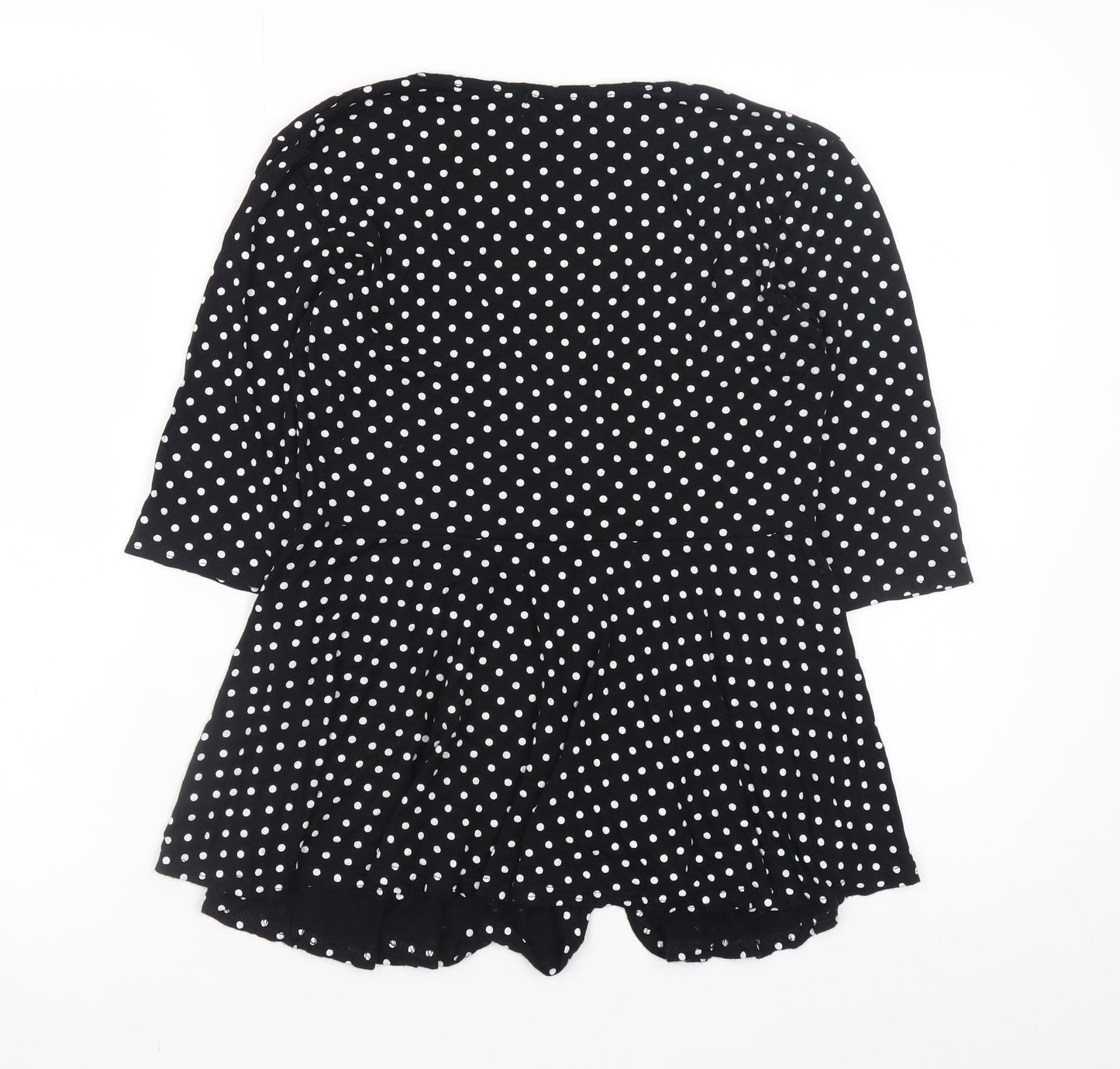 Boohoo Women’s Black Polka Dot Wrap Blouse Size 12 3/4 Sleeve