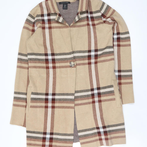 Tahari Women's Beige Check Knit Coatigan Size S Classic Work Style