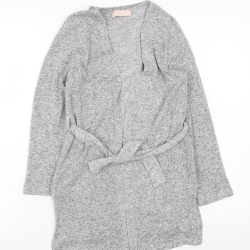 Lipsy Teens Grey Belted Knit Cardigan Size 10 Long Sleeve V-Neck