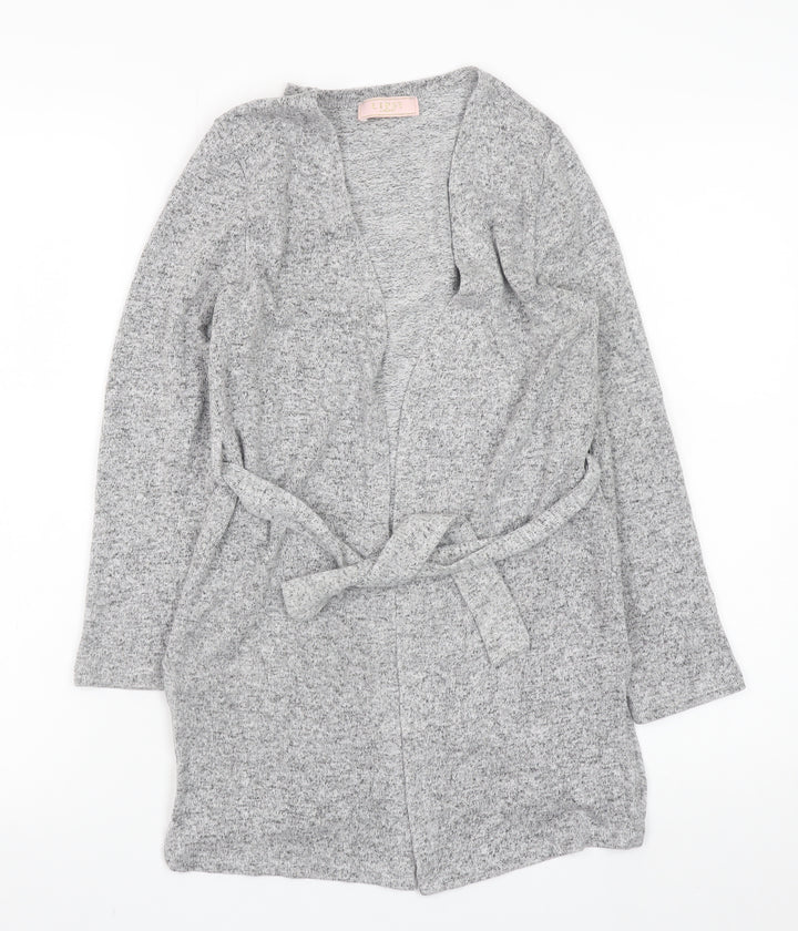 Lipsy Teens Grey Belted Knit Cardigan Size 10 Long Sleeve V-Neck