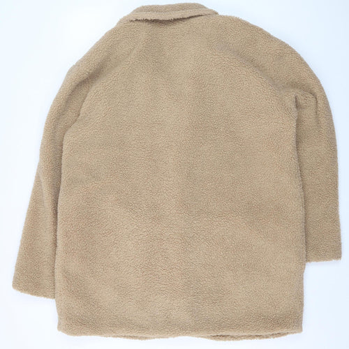 In The Style Women Beige Faux Fur Teddy Coat Size 14 Button Up Lined