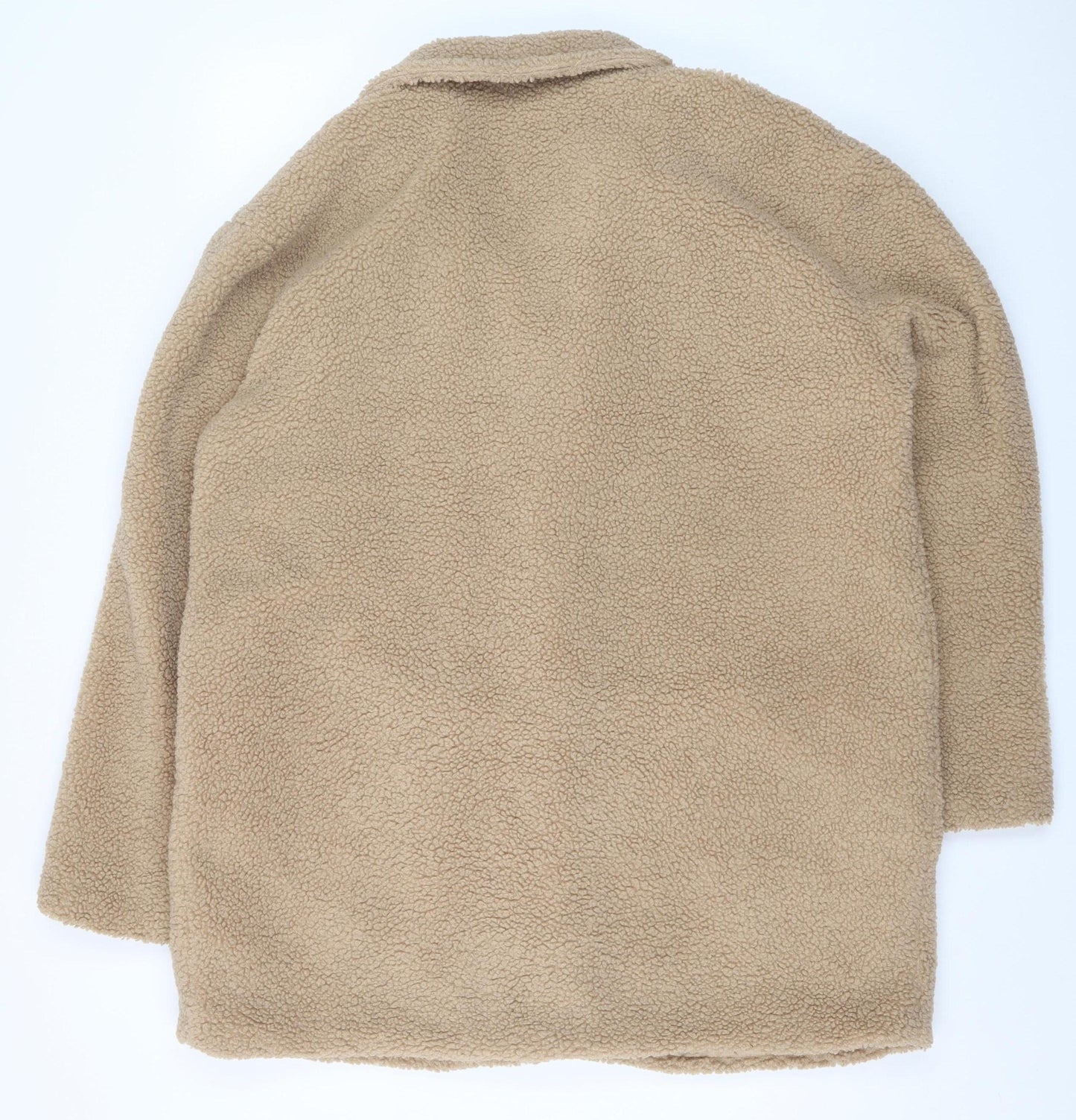 In The Style Women Beige Faux Fur Teddy Coat Size 14 Button Up Lined