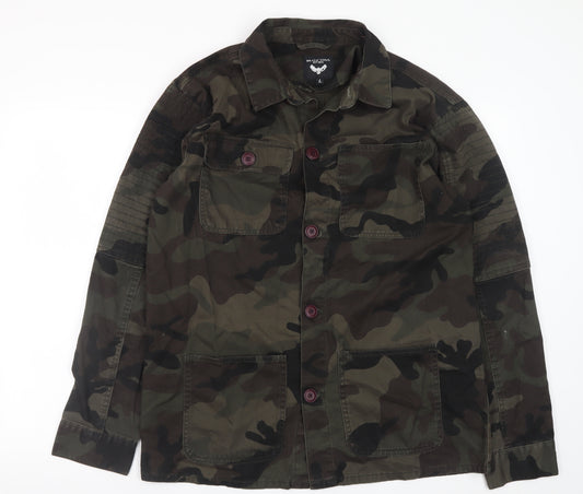 Brave Soul Men's Green Camouflage Military Jacket Size L Cotton
