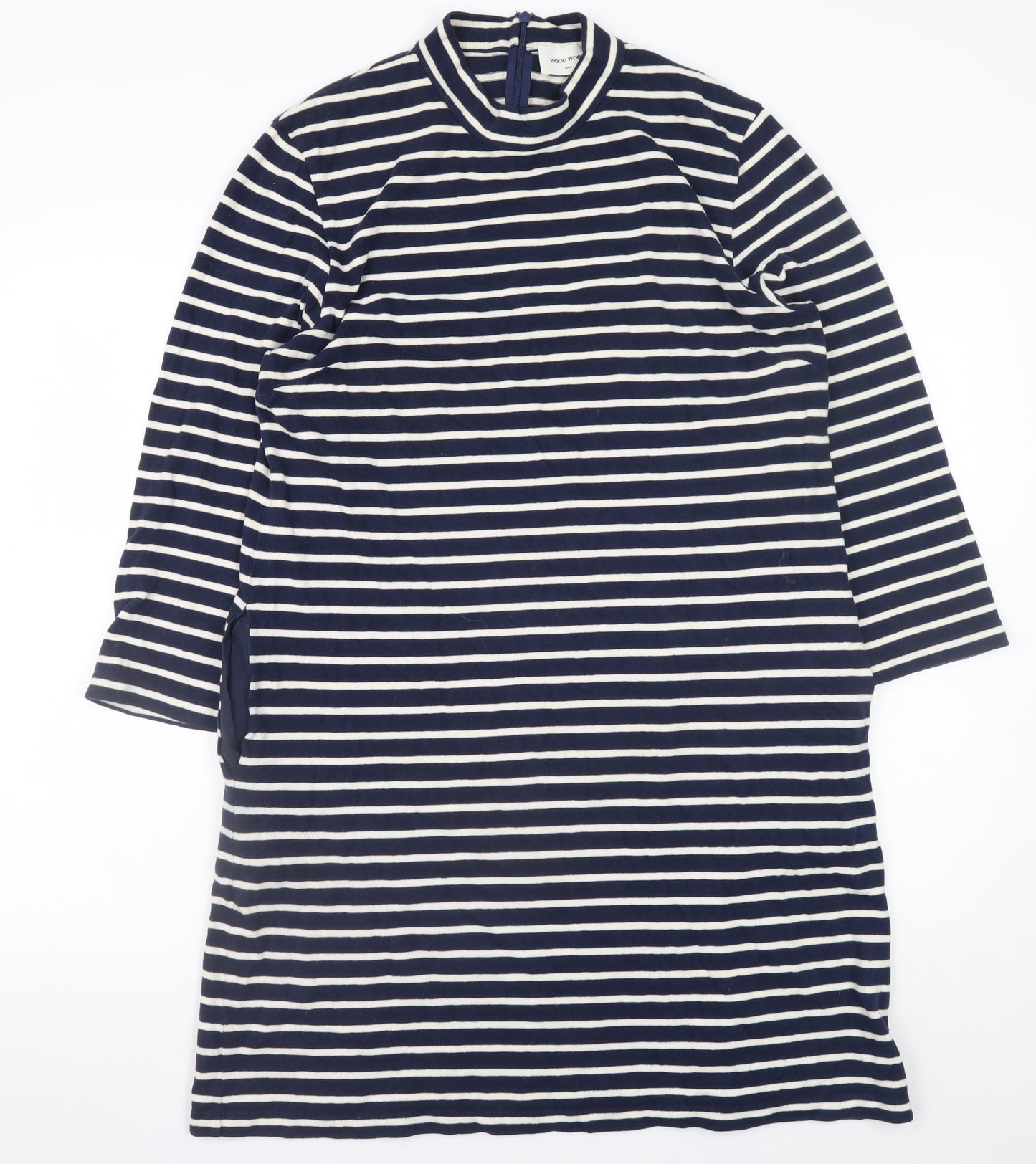 Wood Wood Women’s Blue White Striped T-Shirt Dress L Cotton