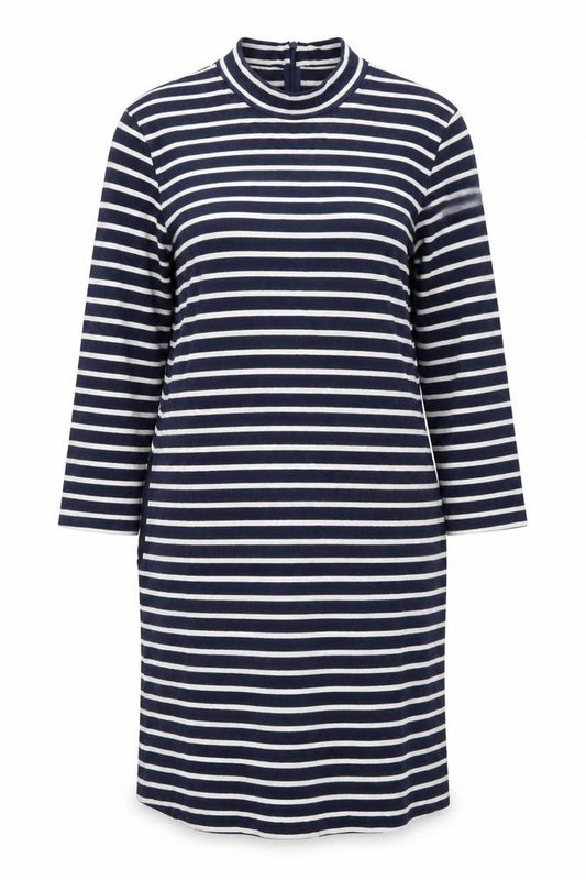 Front view of Wood Wood Women’s Blue White Striped T-Shirt Dress L Cotton