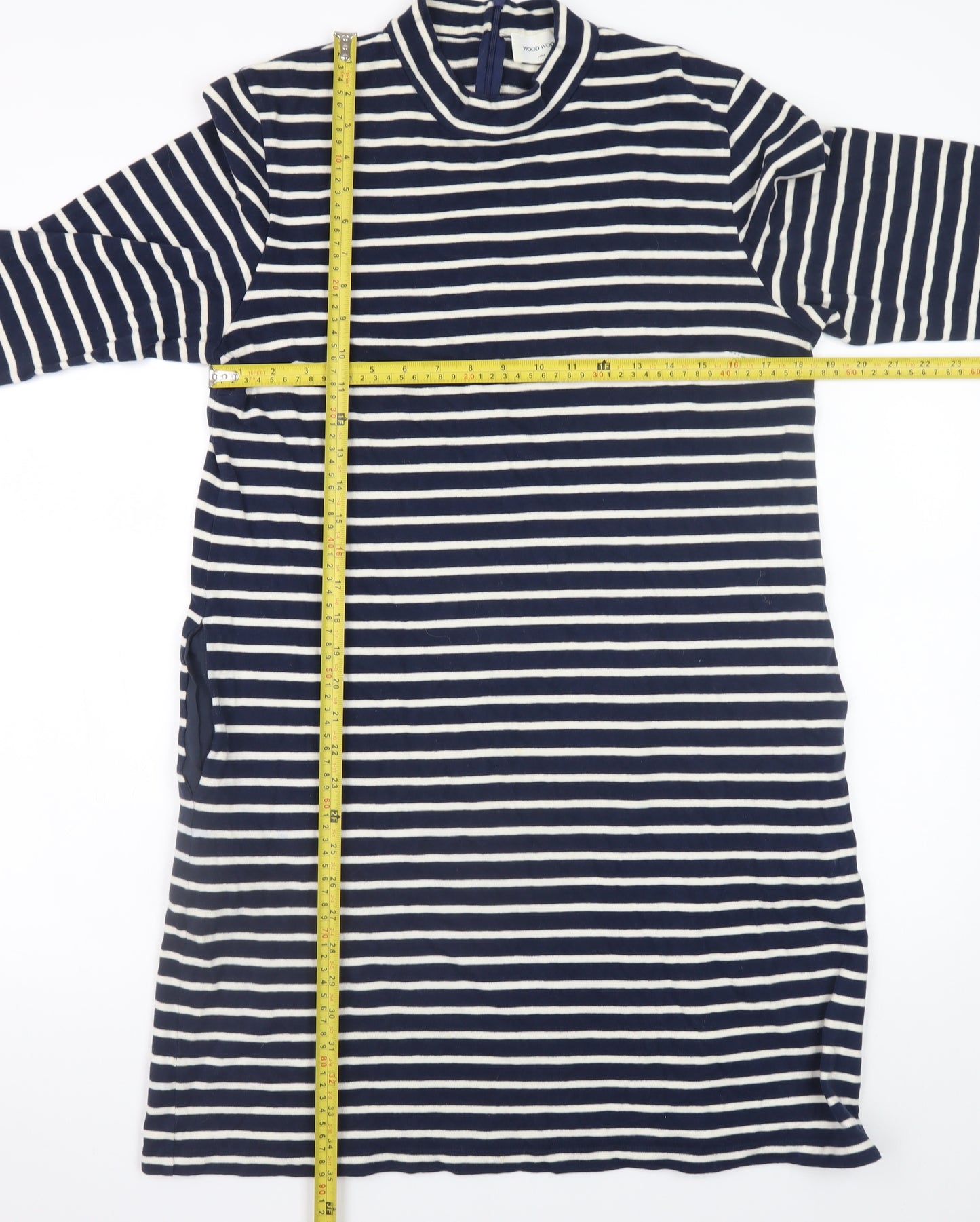 Wood Wood Women’s Blue White Striped T-Shirt Dress L Cotton
