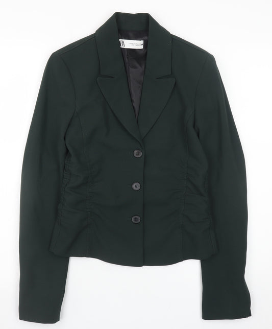 Zara Women Green Wool Blend Blazer XS Slim Fit Classic Style