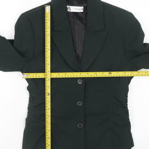 Zara Women Green Wool Blend Blazer XS Slim Fit Classic Style