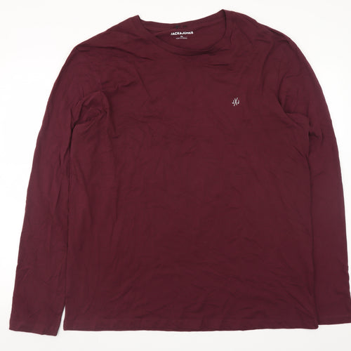 Jack & Jones Men’s Burgundy Long Sleeve Crew Neck T-Shirt XXL
