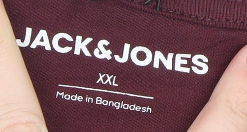 Jack & Jones Men’s Burgundy Long Sleeve Crew Neck T-Shirt XXL