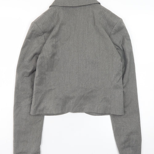 H&M Women Grey Cropped Blazer Jacket Size 10 Lined Single-Breasted