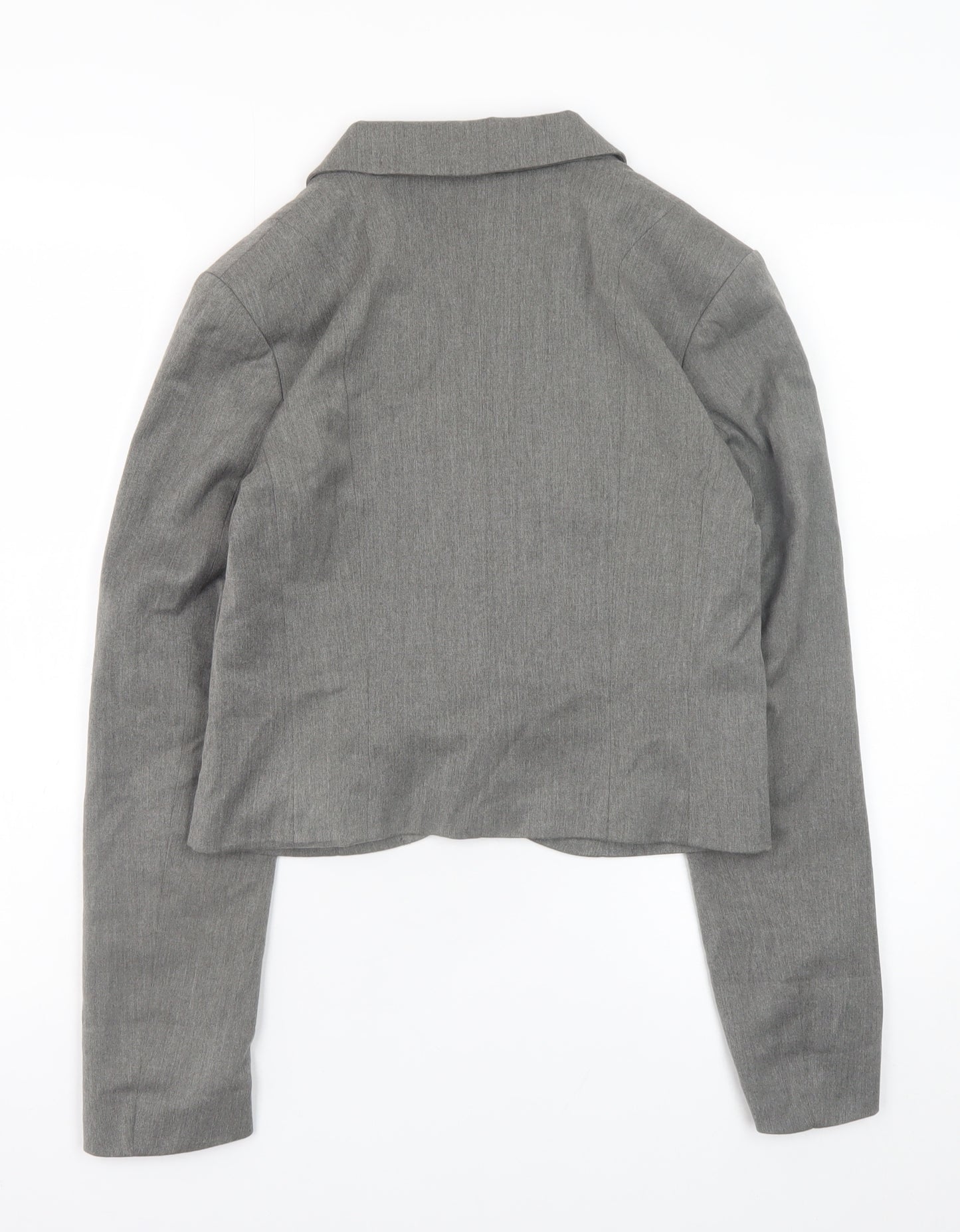 H&M Women Grey Cropped Blazer Jacket Size 10 Lined Single-Breasted