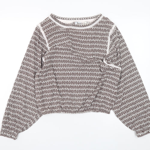 Next Women’s Brown Geometric Cotton Cropped Blouse Size 8