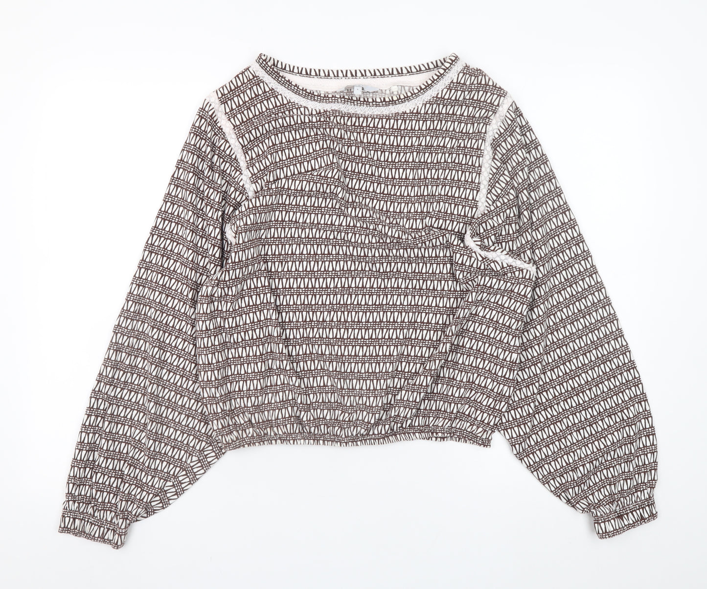 Next Women’s Brown Geometric Cotton Cropped Blouse Size 8