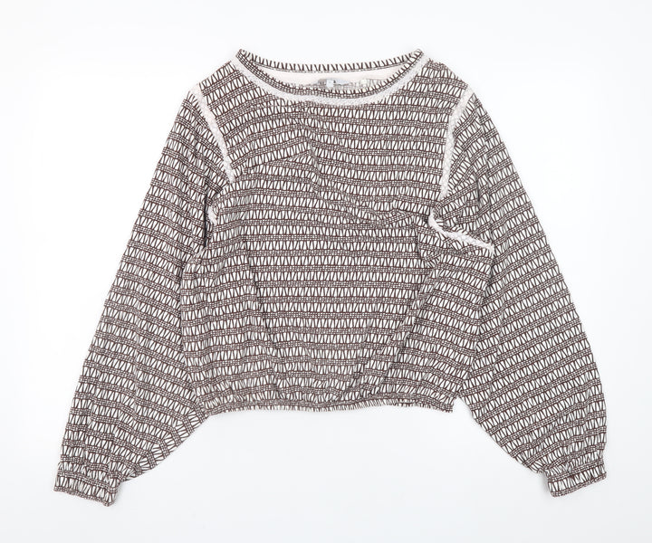 Next Women’s Brown Geometric Cotton Cropped Blouse Size 8